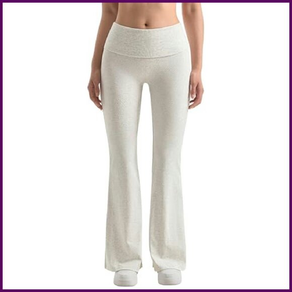 Women's Flare Leggings Fold Over Yoga Pants Cotton Blend Comfy - Picture 2 of 8